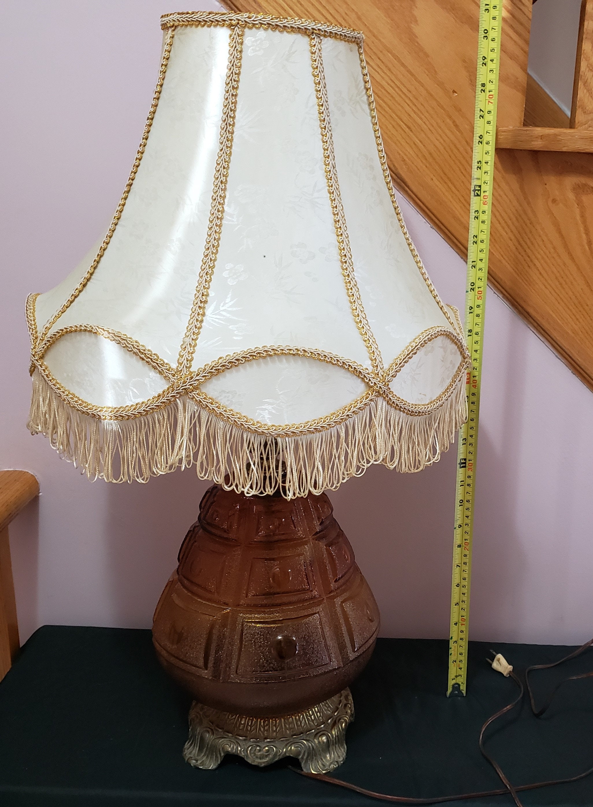 Vintage Amber Glass E.K. 5040 1972 30 Table Top Night Stand Lamp 3 Way