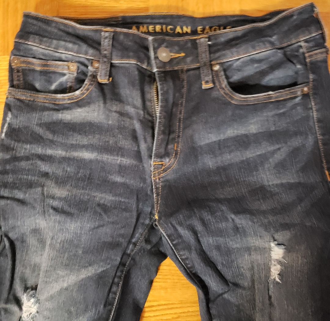American Eagle Men's Jeans NEXT Level Flex Blue Distressed Skinny Jean  Denim Pants Size 28 X 32