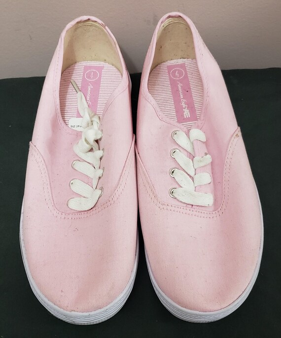 American Eagle Pink Canvas Sneakers Women's Size 4 Lace Up Casual Shoes Low Top Runners Everyday Fashion Footwear