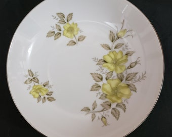 Patricia Fine China Soup Bowl Sauce Dish 7-1/2 « Place Setting Set Silver Leaf Rim Yellow Flowers vintage Made in Japan