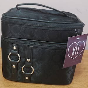 KIT Trousse de maquillage noire avec poignée Grande trousse de toilette à double fermeture éclair Organiseur de voyage