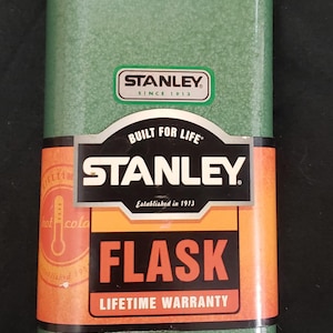 Stanley Big Steel Flask Leak Proof Stainless Steel 8 oz Hammertone Green Wide Mouth Classic Easy Fill Camping Hiking NEW