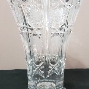 Vintage Crystal Fluted Flower Vase Decorative Starburst Pattern Etched 8-1/4&quot;
