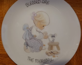 Piatto in porcellana vintage Precious Moments del 1988 di Enesco, benedetti siano i misericordiosi