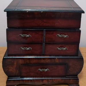 Holz Schmuckschatulle Brust Schrank Mahagoni Lack Finish Ring Halskette Armband gesäumt Lagerung Holz Schmuckstück Organizer Vintage