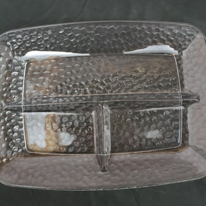 Vintage Etched Glass Rectangle 3 section Divided Serving Dish Tray Plate Heavy 11&quot; x 8&quot;