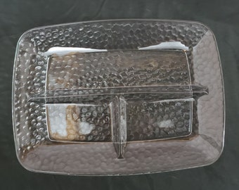 Geätztes Glas Rechteck 3-teilig Geteilt Servierschale Tablett Platte Schwer 11 "x 8" Vintage