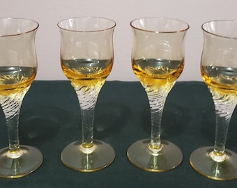 Borrelglaasjes Crystal Amber Likeur Twisted Swirl Steel Set van 4 stuks van 2oz. Vintage Italië