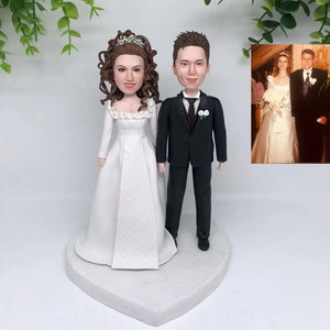 Personalizado personalizado pareja bobble cabeza figura de arcilla escultura de estatua, pastel de boda topper novia y novio, cumpleaños, regalos de aniversario