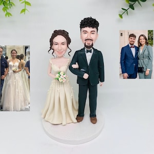 Figura de escultura personalizada personalizada, figuritas de novia y novio, figuritas de topper de pastel de boda, escultura de estatua de pareja única, Bobblehead