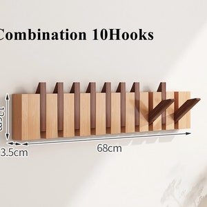 Solid wood piano coat hook rack wall mount, Walnut entryway wall coat hooks hanger, Modern hallway wall hook, Key, Hat holder, Towel Hooks