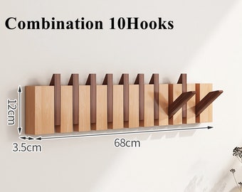 Solid wood piano coat hook rack wall mount, Walnut entryway wall coat hooks hanger, Modern hallway wall hook, Key, Hat holder, Towel Hooks