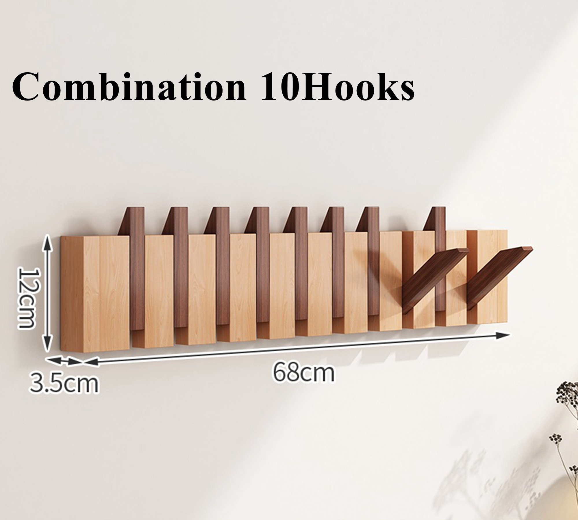 Solid wood piano coat hook rack wall mount, Walnut entryway wall coat hooks hanger, Modern hallway wall hook, Key, Hat holder, Towel Hooks