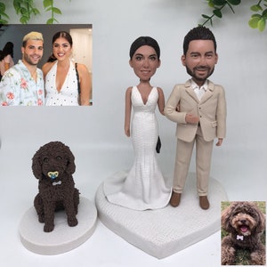 Custom personalized hand made couple clay figures statue sculptures, Wedding cake topper bride and groom, Unique Birthday, Anniversary gift