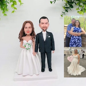Regalos personalizados de aniversario de bobblehead de pareja, figuras de novios y novios con adorno de pastel de bodas, escultura de estatuas de amantes, figura de arcilla