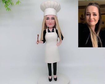 Custom female Chef bobble heads clay figure, Chef figurine, Gifts for cooking lover, Graduation gift of cooking school student, Cooking gift