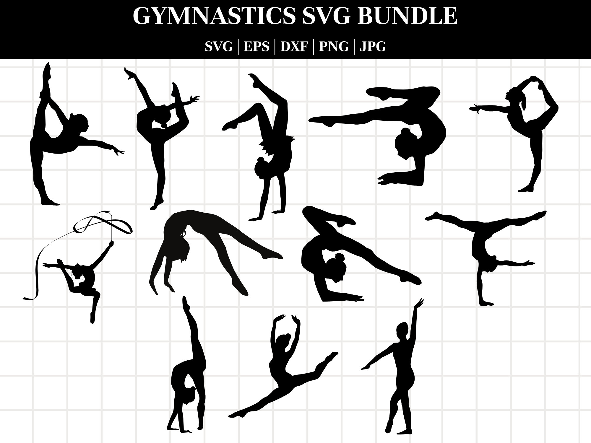 Gymnast SVG Cutting Files, Gymnastics Silhouette Cricut, Cameo, Instant