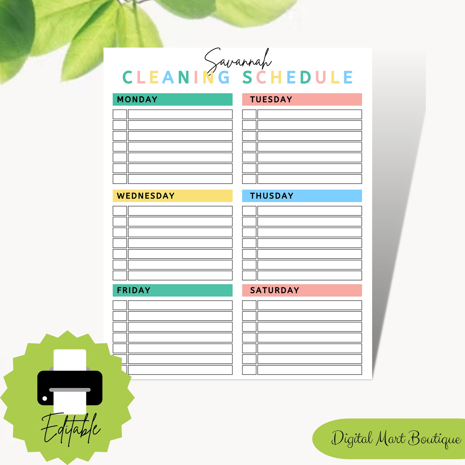 Cleaning Schedule Routine Chart Checklist Weekly Organizing - Etsy
