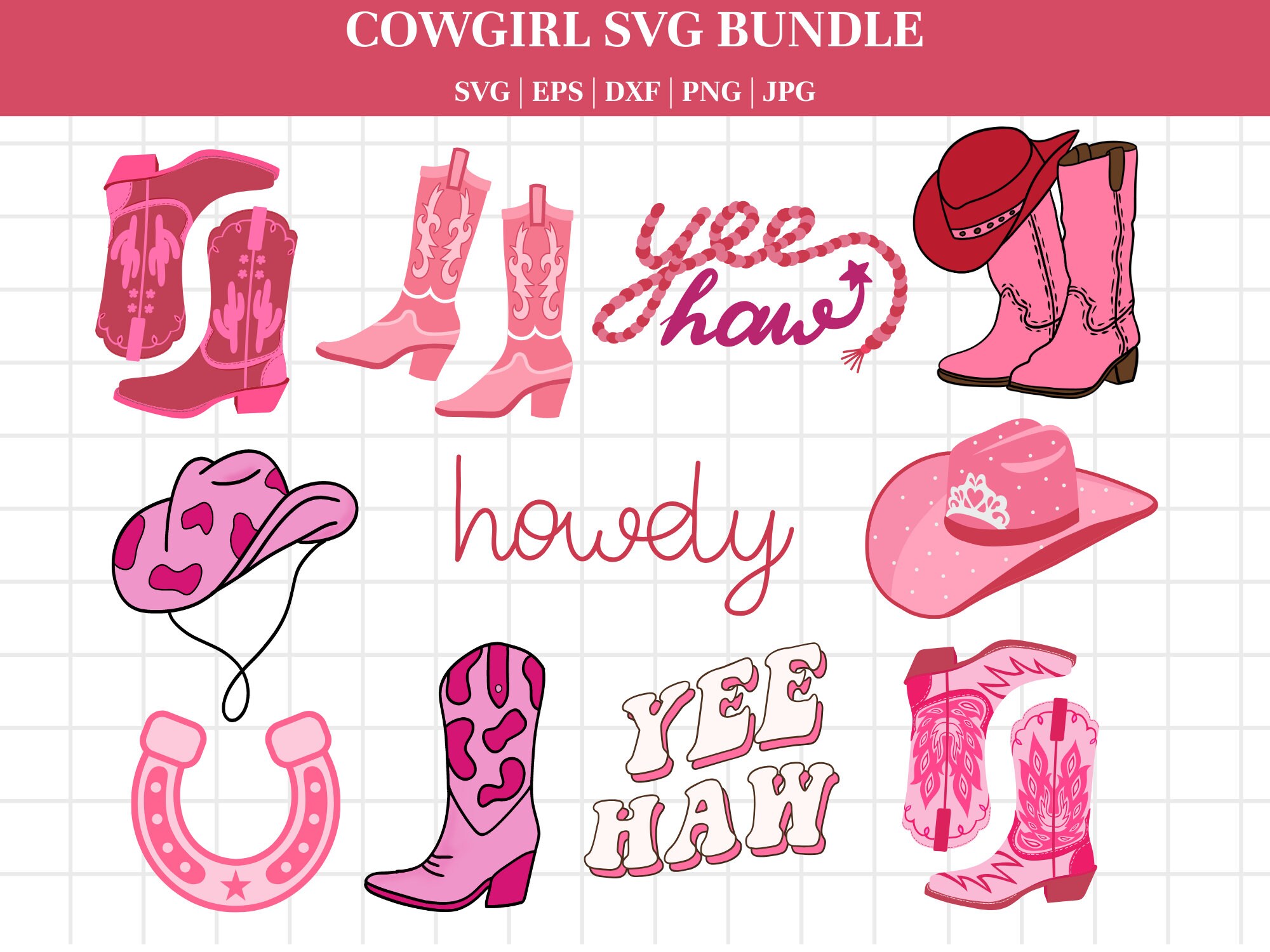 Cowgirl SVG Bundle, Cowgirl Boots Svg, Cowgirl Hat Svg, Let's Go Girls