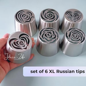 6 XL Russische Tulpen Spitzen, Gebäck Edelstahltüllen für Zefir Marshmallow Blüten, Zephir Zuckerguss Aufsätze | SET No 4
