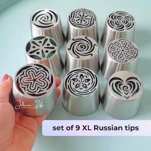 9 XL Russische Tulpen Spitzen, Gebäck Edelstahl Tüllen für Zefir Marshmallow Blüten, Zephir Zuckerguss Aufsätze | SET No 9