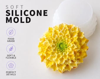 May include: A soft silicone mold with a detailed yellow and green flower design. The mold is food grade, soft, flexible, and features perfect details. The text "SOFT SILICONE MOLD" is displayed at the top of the image.