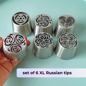 6 XL Russian Tulip Tips, Pastry stainless steels nozzles for zefir marshmallow flowers, zephyr icing attachments | SET No 5