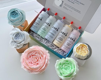 Sistema de pintura en aerosol seca con paleta de colores pastel – Decoraciones florales para repostería Zefir (juego de 5)