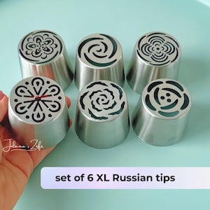 6 punte XL Russian Tulip, ugelli in acciaio inox per pasticceria per fiori di marshmallow zefir, accessori per glassa zefir / SET n. 2