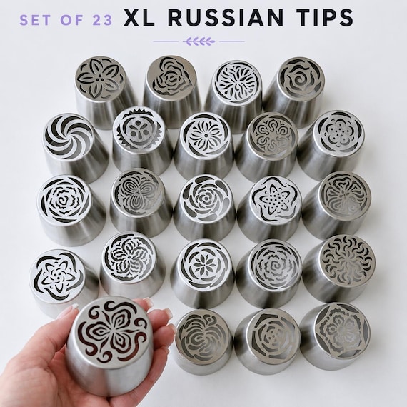 Set of 23 XL Russian Piping Tulip Tips, Stainless Steel Flower