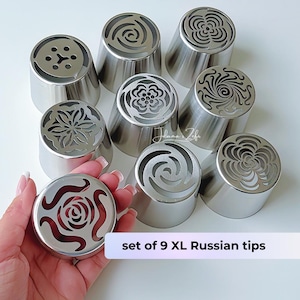 Set of 9 XL Russian Piping Tulip Tips, Stainless Steel Flower Nozzles