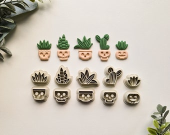 Emporte-pièces pour cactus et plantes succulentes d'Halloween • Emporte-pièces pour pots de plantes • Plantes • Tête de mort • Outils en argile polymère • Fabricants de bijoux • Outils pour boucles d'oreilles