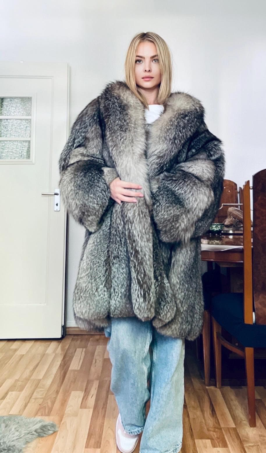 Fox Fur Coat Silver Fox Crystal Fox Fur Coat - Etsy
