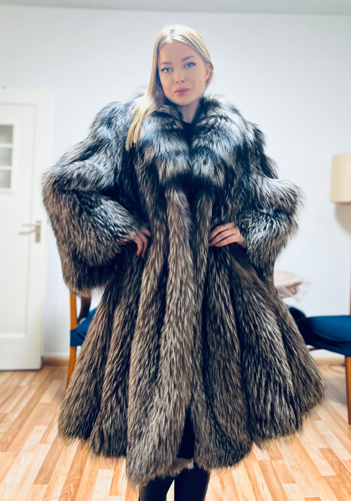 Silver fox fur hotsell coat for sale