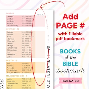 Books of the Bible: FILLABLE Bookmark |  Page Numbers PLUS DATES | Christian Printable | Old & New Testament | Rainbow