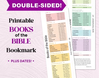 Double-Sided Printable Bookmark | Books of the Bible PLUS DATES | Christian Printable | Old & New Testament