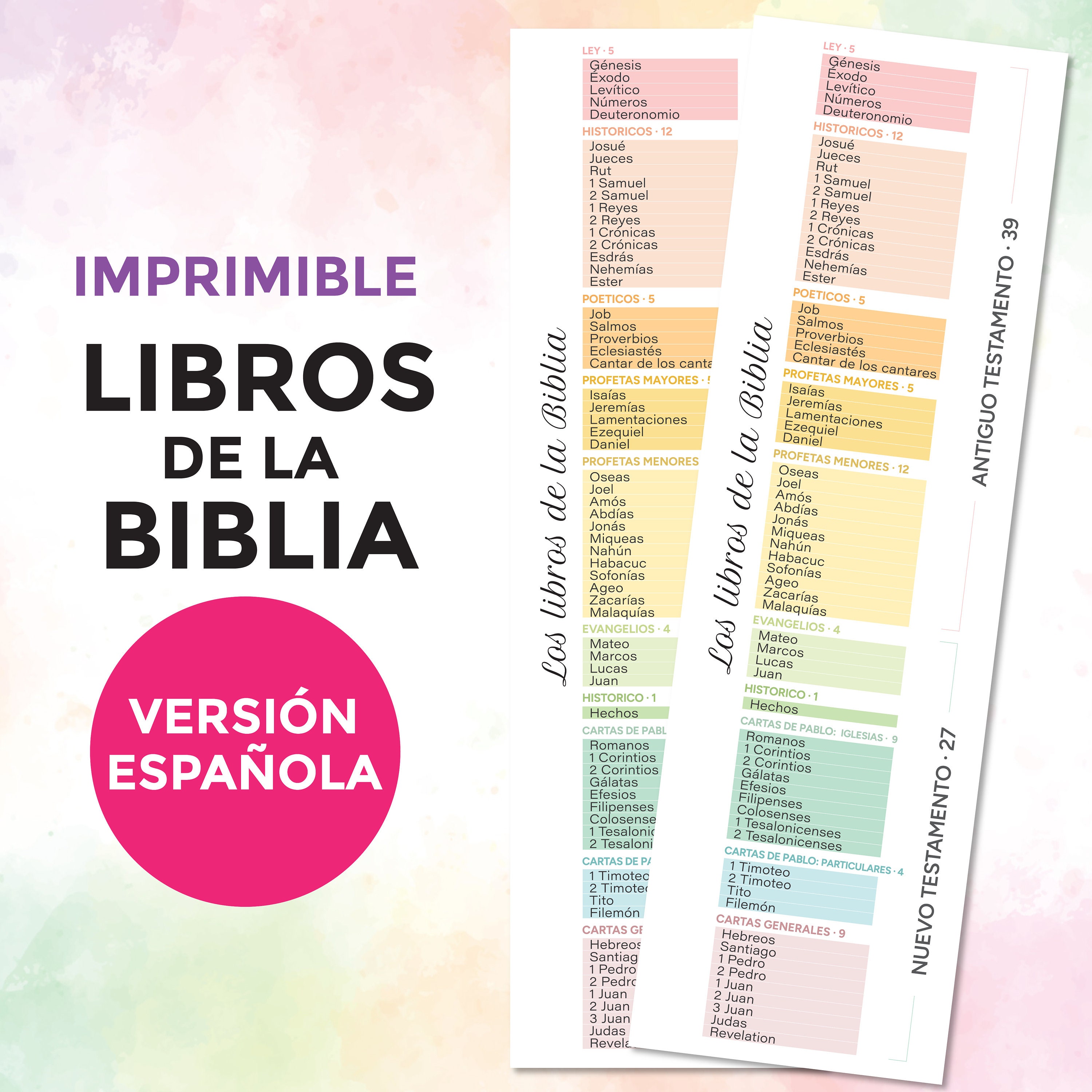 Libros de la Biblia en Español | Marcapágina imprimible | El Antiguo y el  Nuevo Testamento