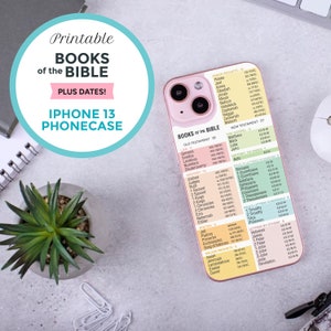 Printable iPhone 13 Case | Books of the Bible PLUS DATES | Christian Printable | Old & New Testament | Rainbow *printable insert!