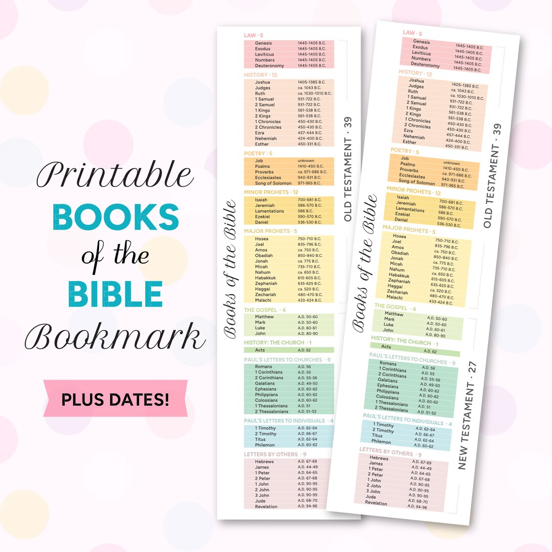 Printable Bookmark Books of the Bible PLUS DATES Christian Etsy New Printable Bookmark Books of the Bible PLUS DATES Christian Etsy New