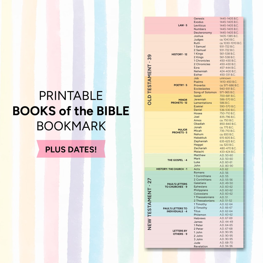 Printable Bookmark Books of the Bible PLUS DATES Christian Etsy Printable Bookmark Books of the Bible PLUS DATES Christian Etsy