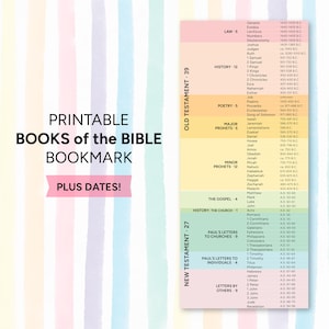 Printable Bookmark | Books of the Bible PLUS DATES | Christian Printable | Old & New Testament | Rainbow