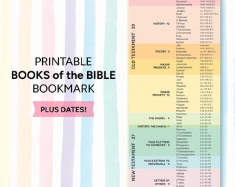Printable Bookmark | Books of the Bible PLUS DATES | Christian Printable | Old & New Testament | Rainbow