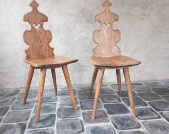 Set vintage di sedie brutaliste in legno di olmo, anni '20.