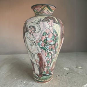 Jacqueline Verdini Handmålad studiokonstvas med figurer, ca 1950-talet