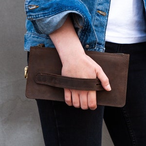 Bolso de embrague de cuero, monedero de embrague con monograma, embrague de billetera de cuero, embrague de viaje de cuero, bolso de embrague de cuero, billetera de pulsera de cuero