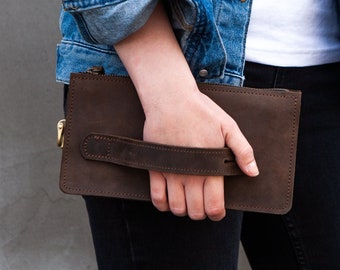 Bolso de embrague de cuero, monedero de embrague con monograma, embrague de billetera de cuero, embrague de viaje de cuero, bolso de embrague de cuero, billetera de pulsera de cuero