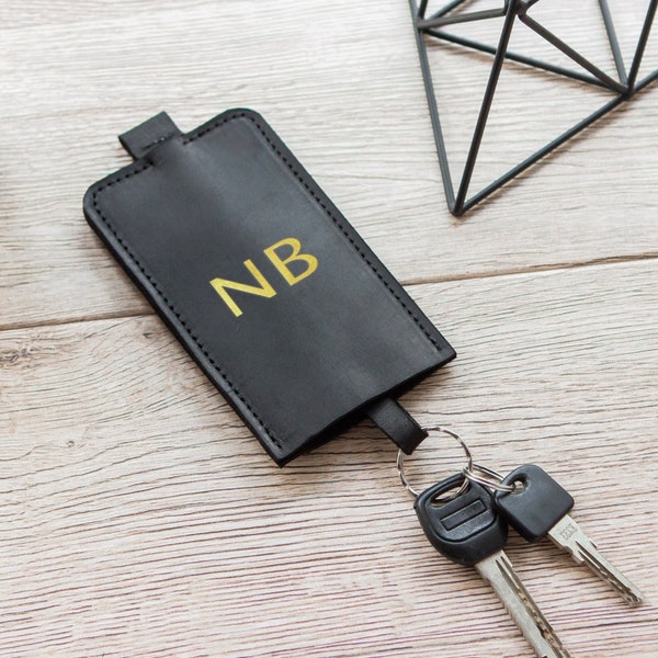 Key holder with pull strap,Leather key case,Leather key holder,Handmade keychain,Minimalist key holder,Key pouch wallet,Car key case