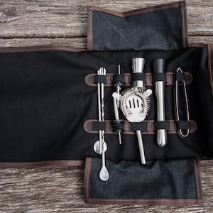 Leather bartender roll,Leather bartender gifts,Personalized bartender roll,Leather bartender case,Cocktail tools bag,Barman bag