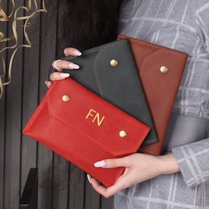 Cartera de sobre de cuero, mini embrague de sobre de cuero, bolso de embrague de sobre, sobre de dinero de cuero, sobre de efectivo de cuero, cartera larga para mujer