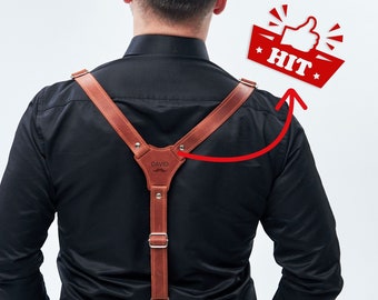 Tirantes de cuero para hombre, Tirantes personalizados para hombre, Tirantes marrones para hombre, Tirantes para padrinos de boda, Tirantes para boda, Tirantes con monograma